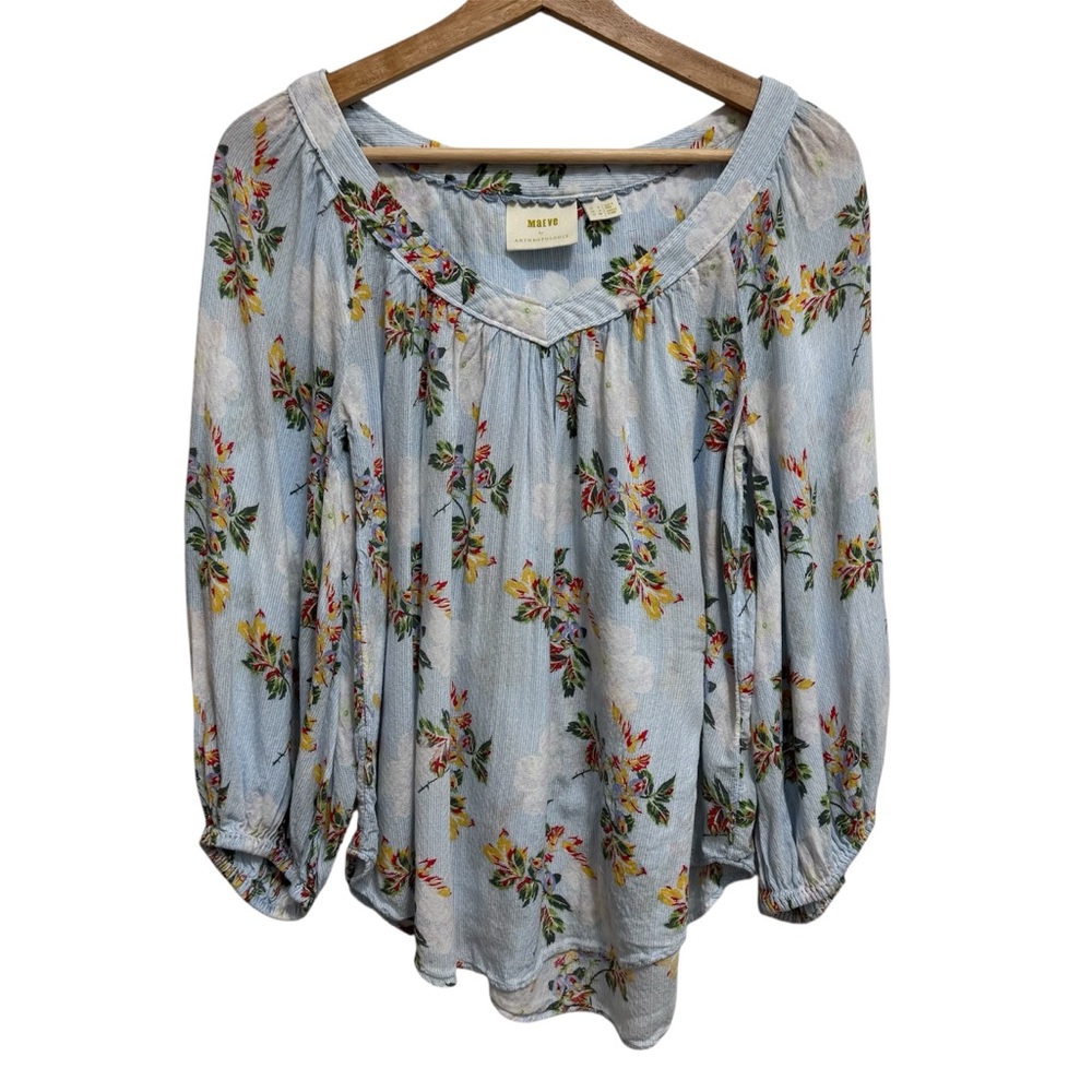 Maeve Anthropologie Boswell Floral Stripe Balloon Sleeve Blouse Top Women 4